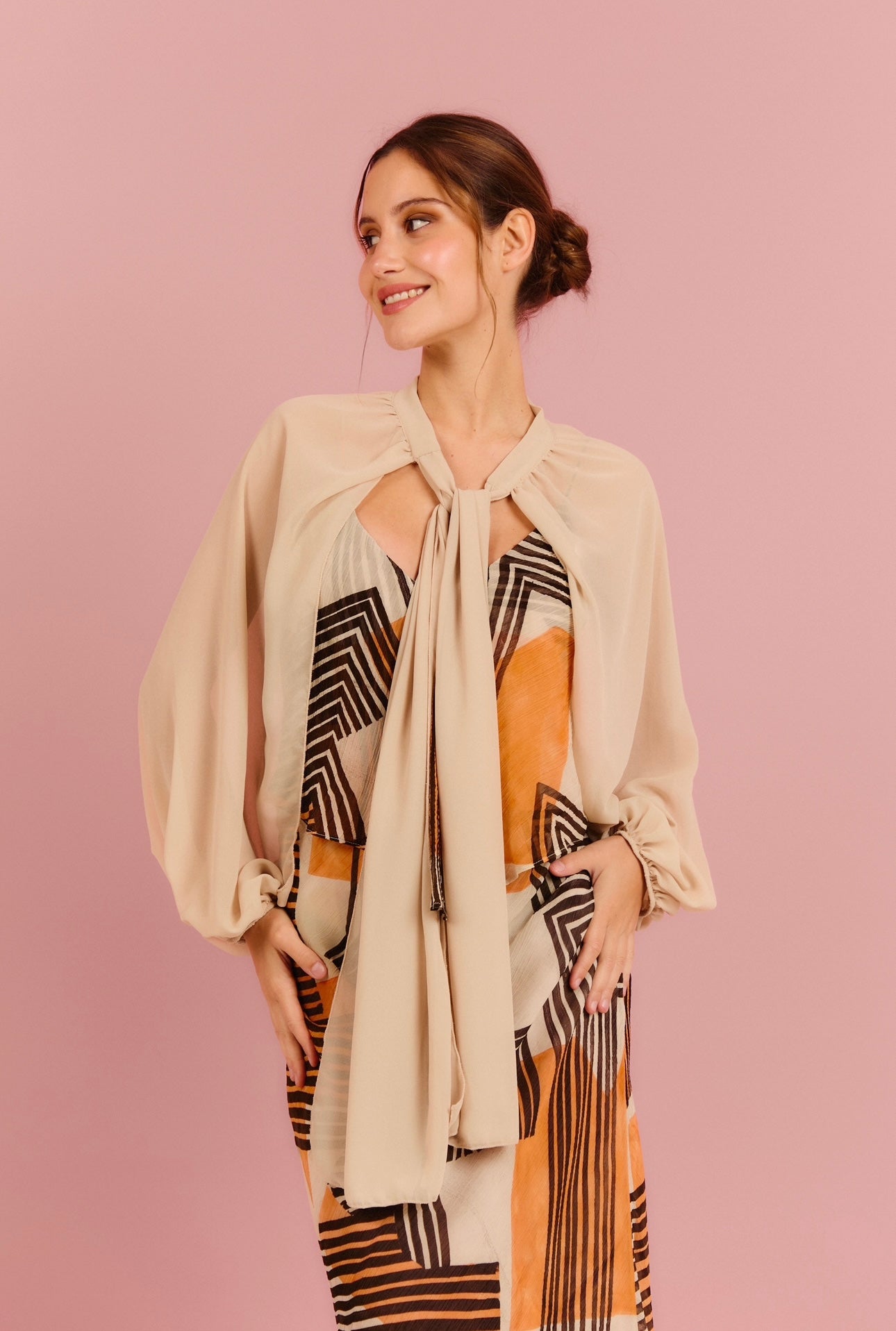 Mangas de crepe beige