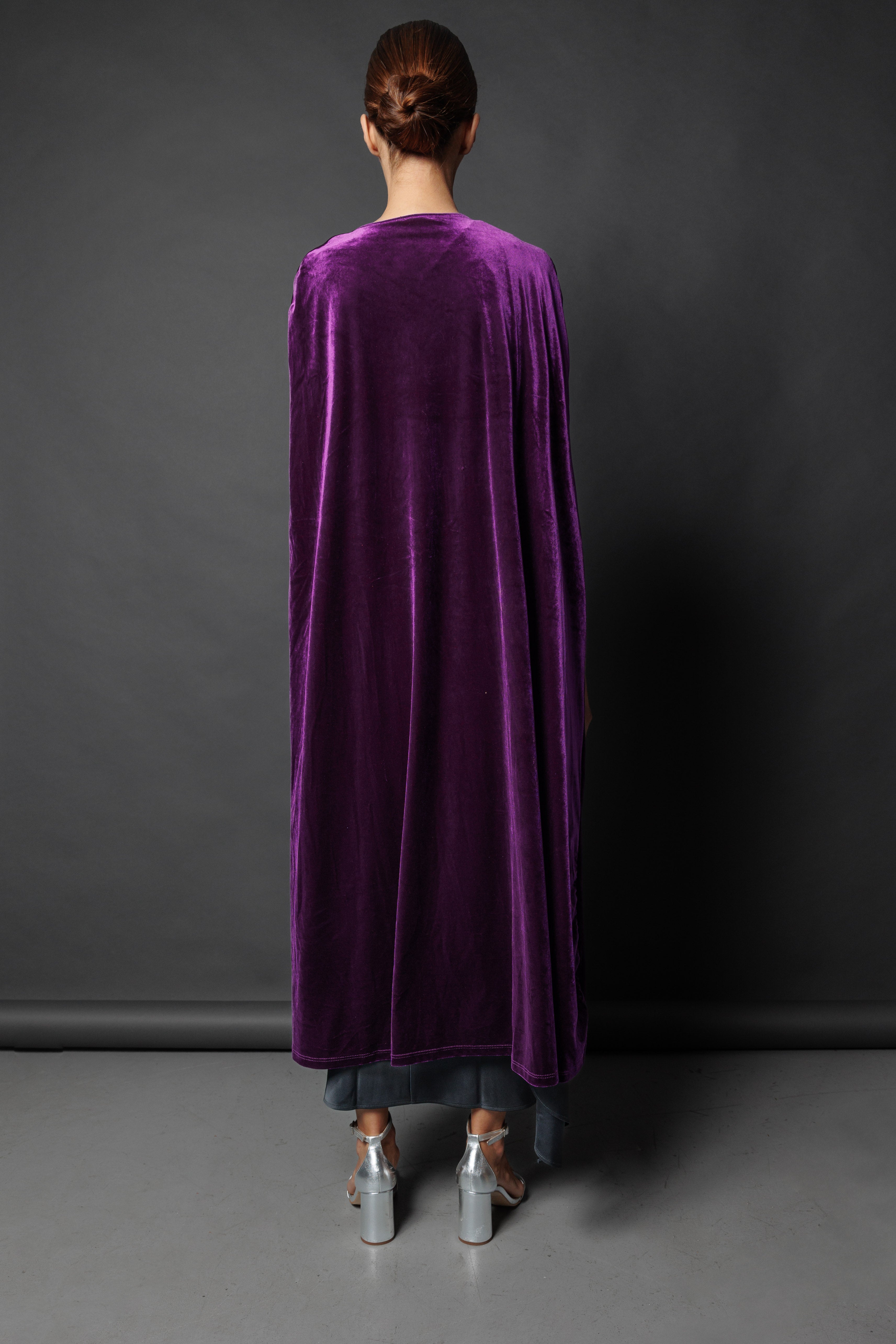 Long Aubergine Velvet Cape