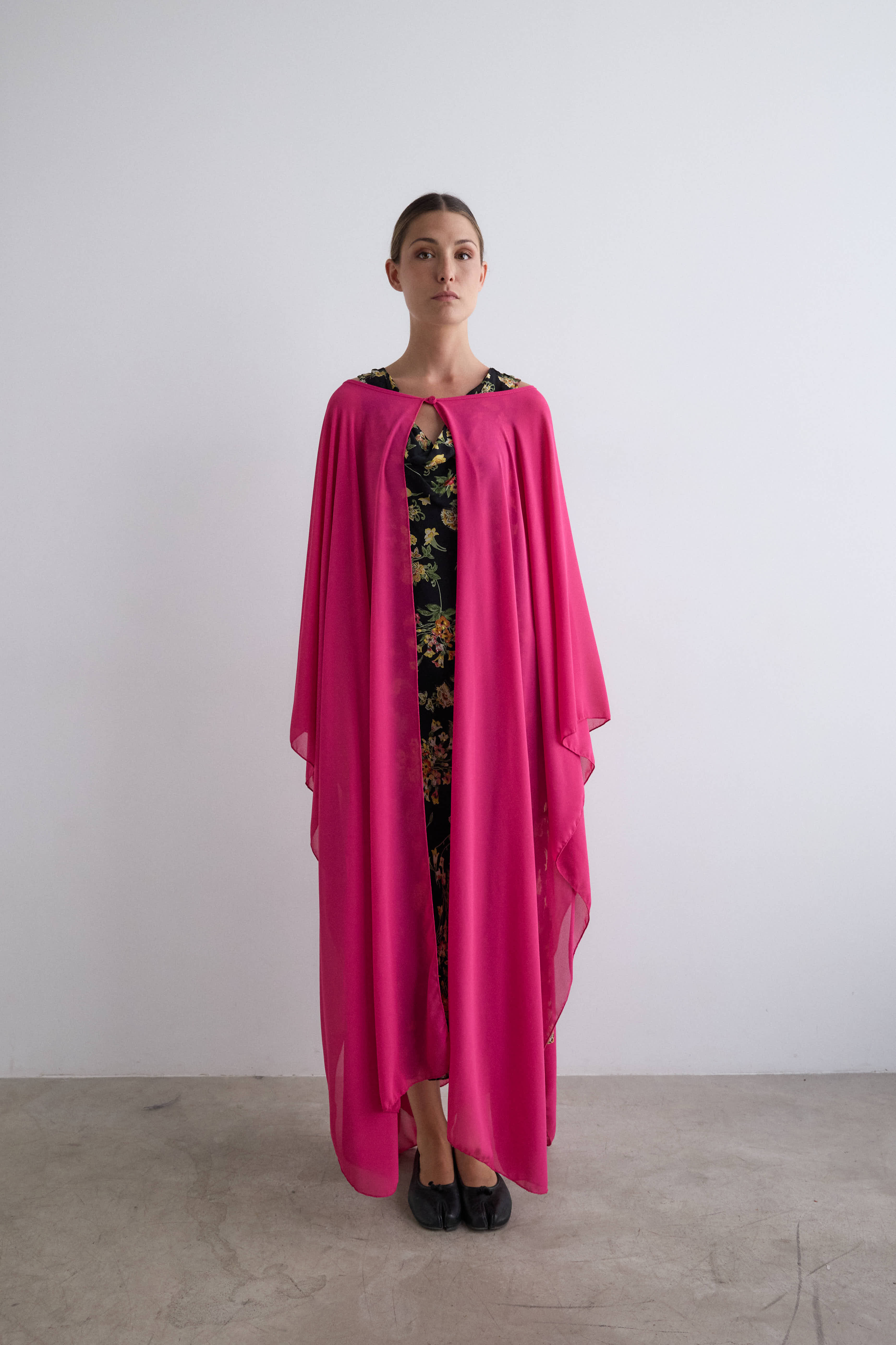 Capa de crepe larga rosa
