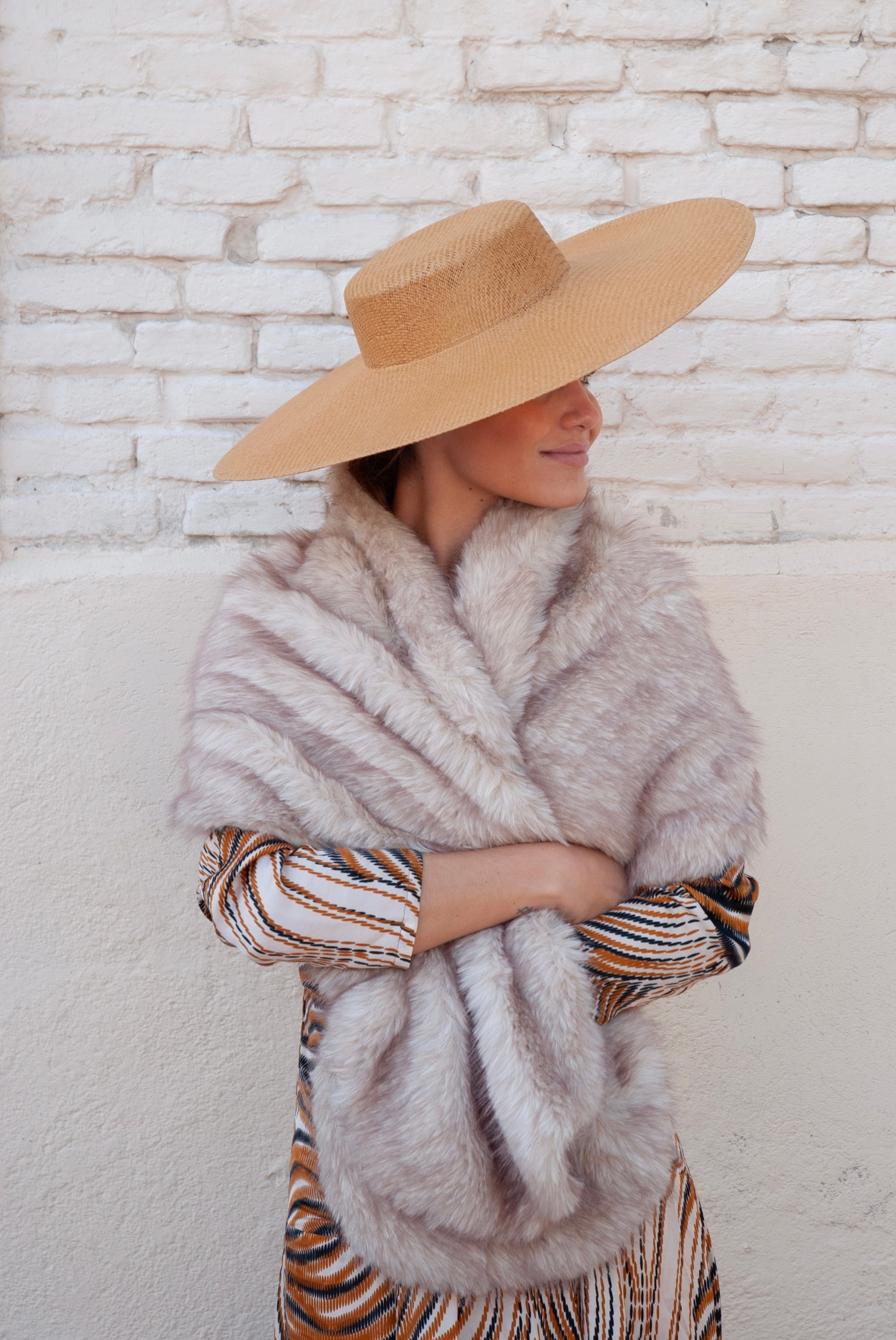 Estola de pelo Beige