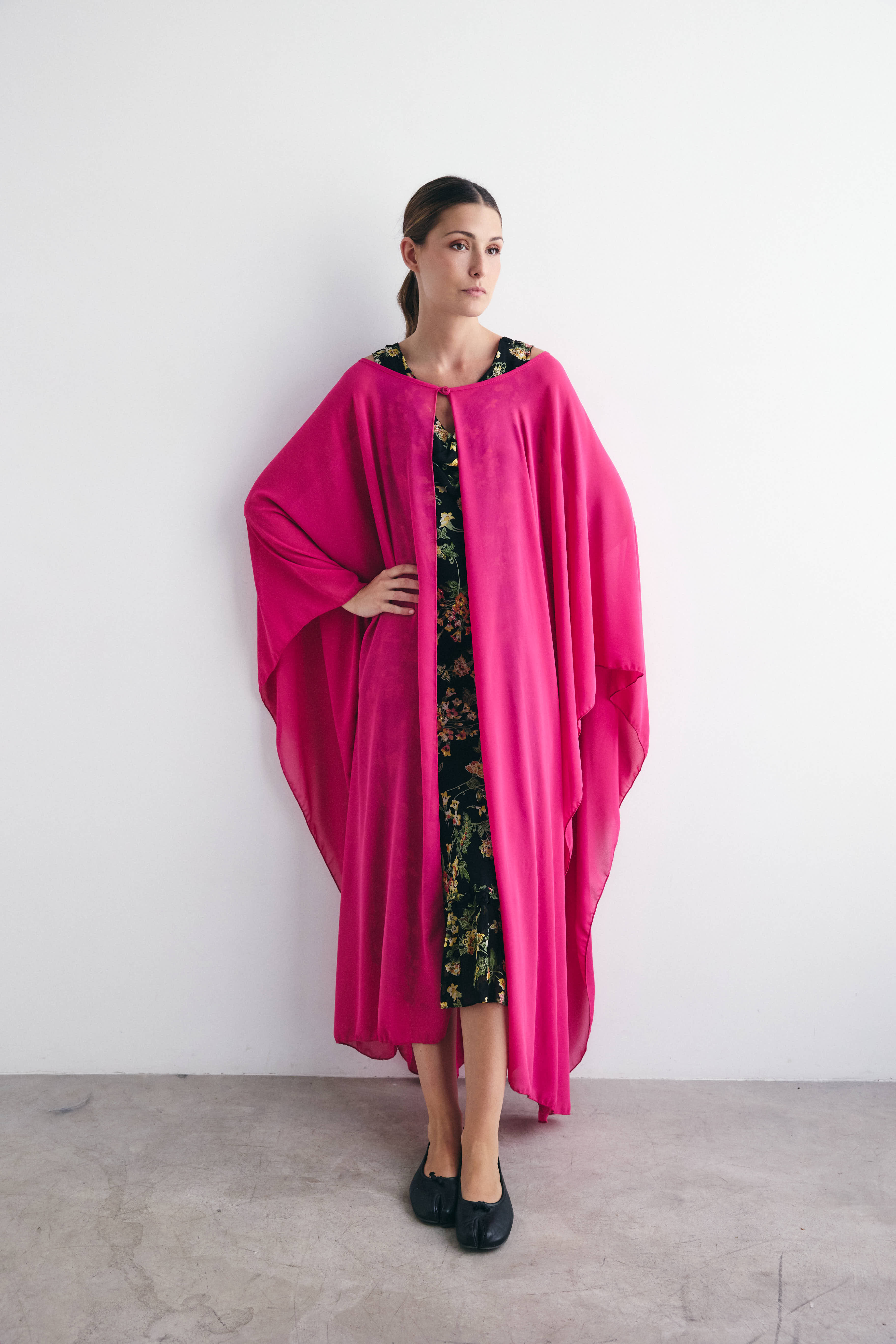 Capa de crepe larga rosa