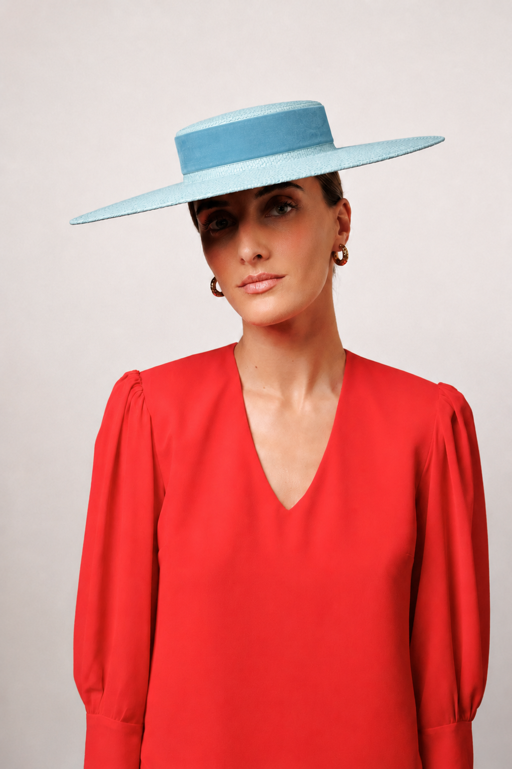 Canotier Amazona azul con cinta de terciopelo
