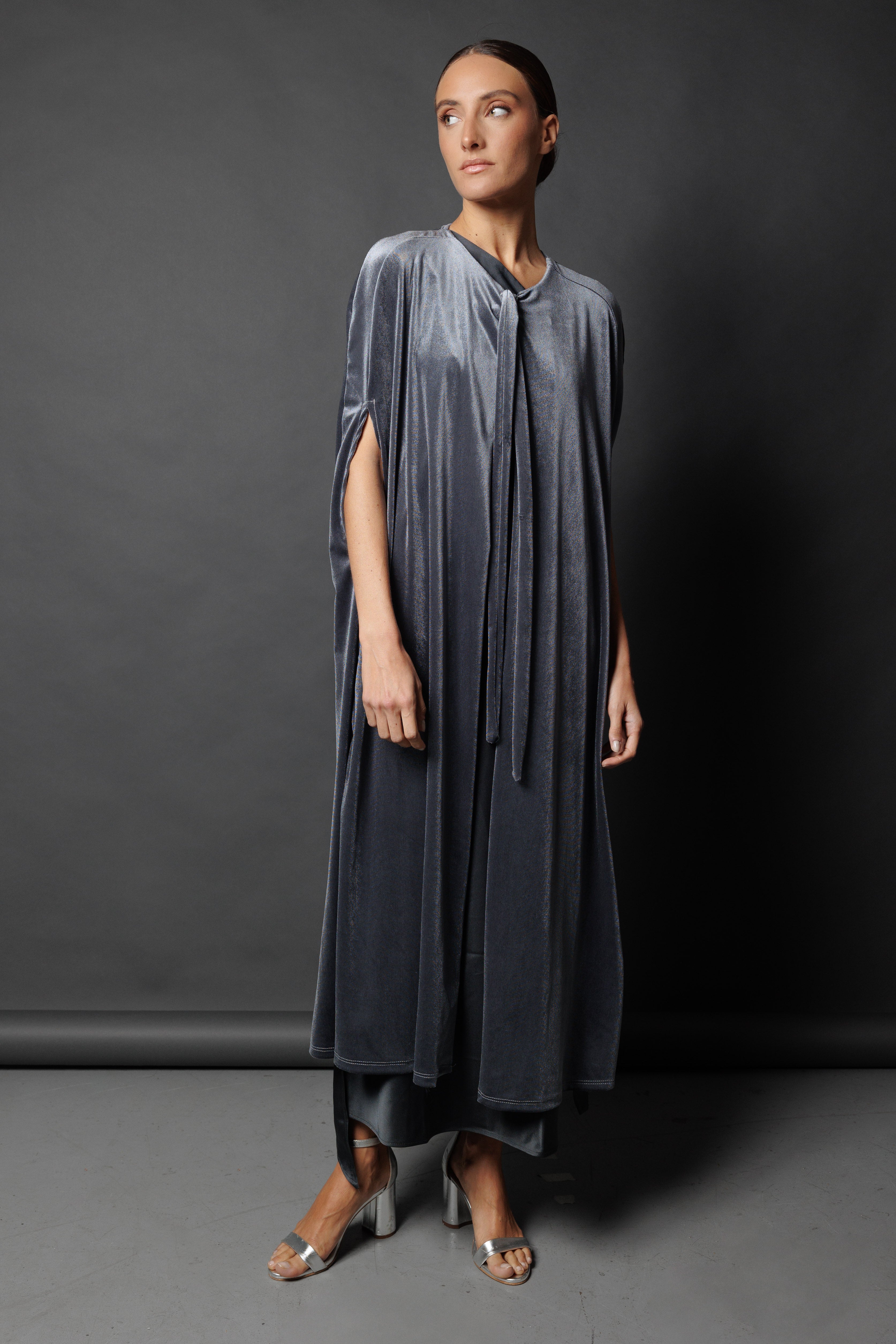 Long Grey Velvet Cape
