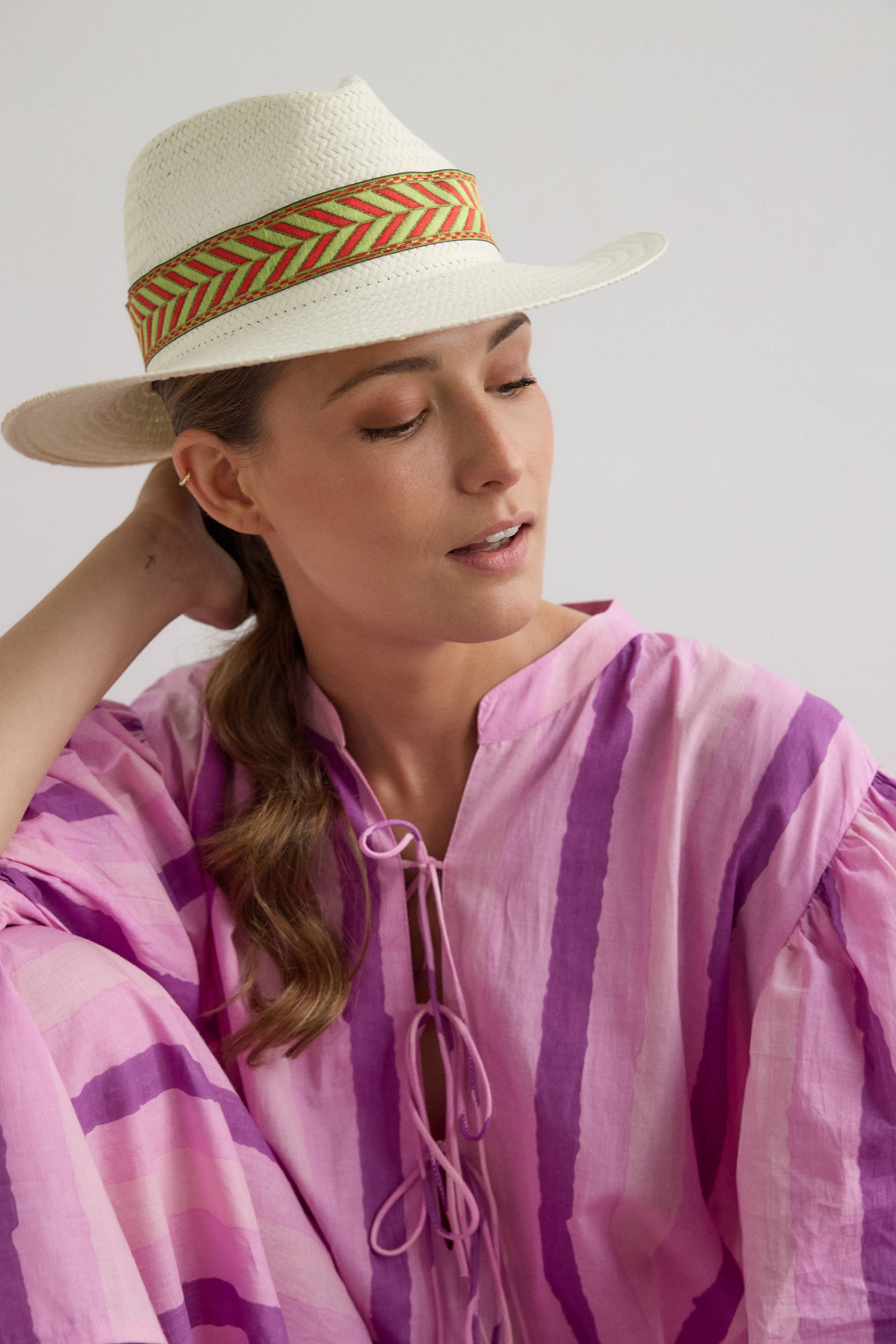 Sugar Hat with herringbone ribbon