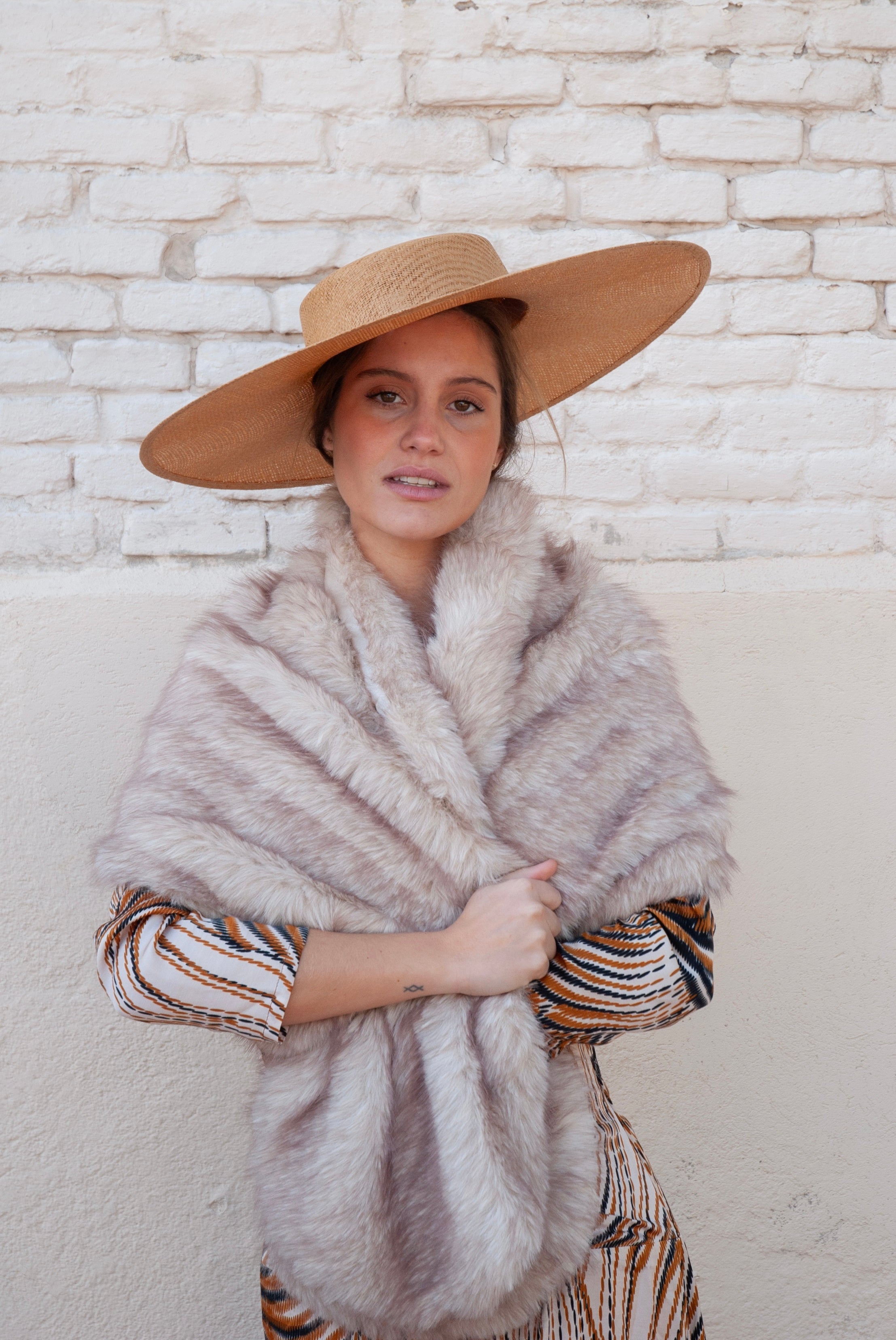 Estola de pelo Beige