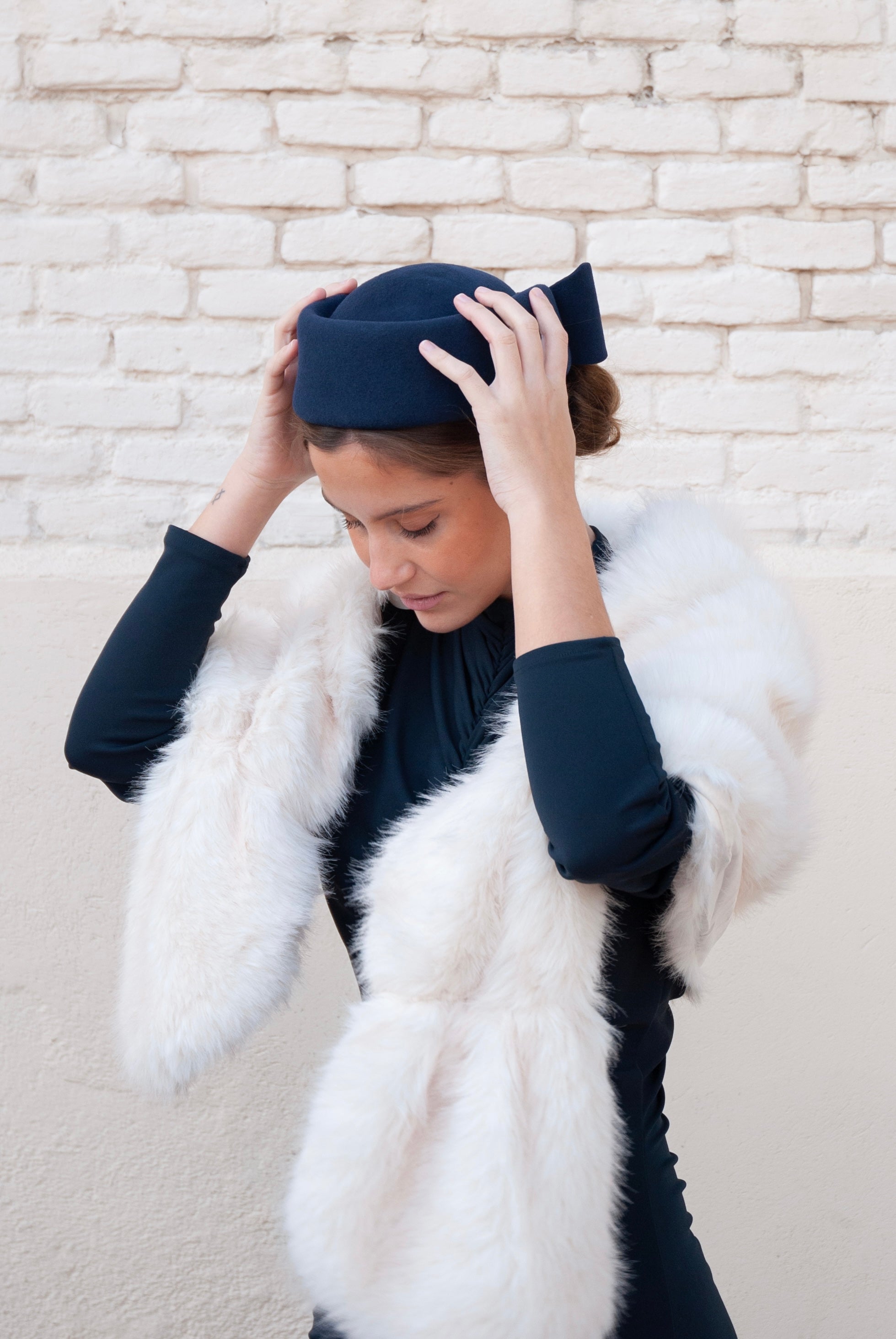 Estola de pelo Blanco con cuello