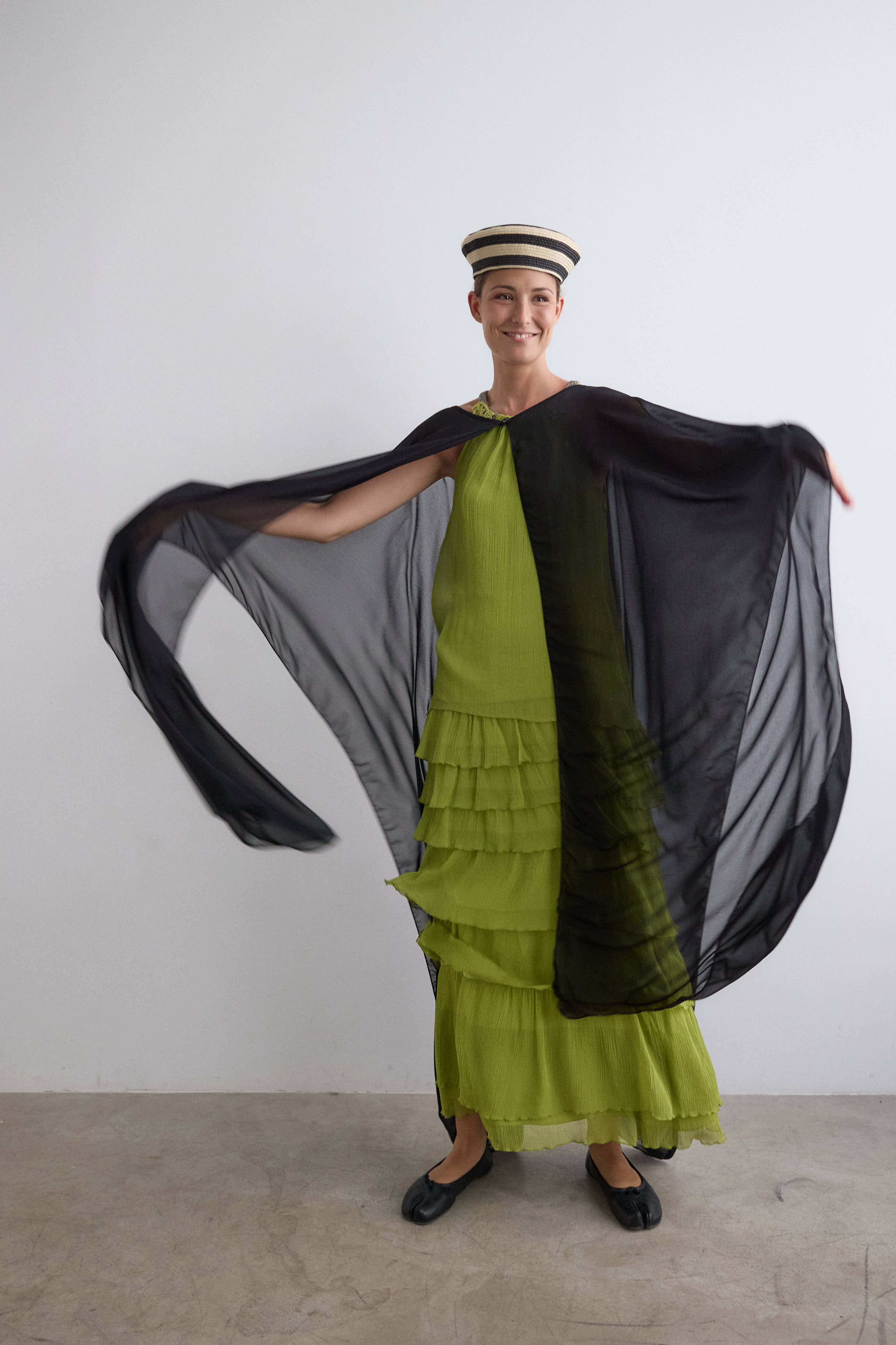 Long black crepe cape