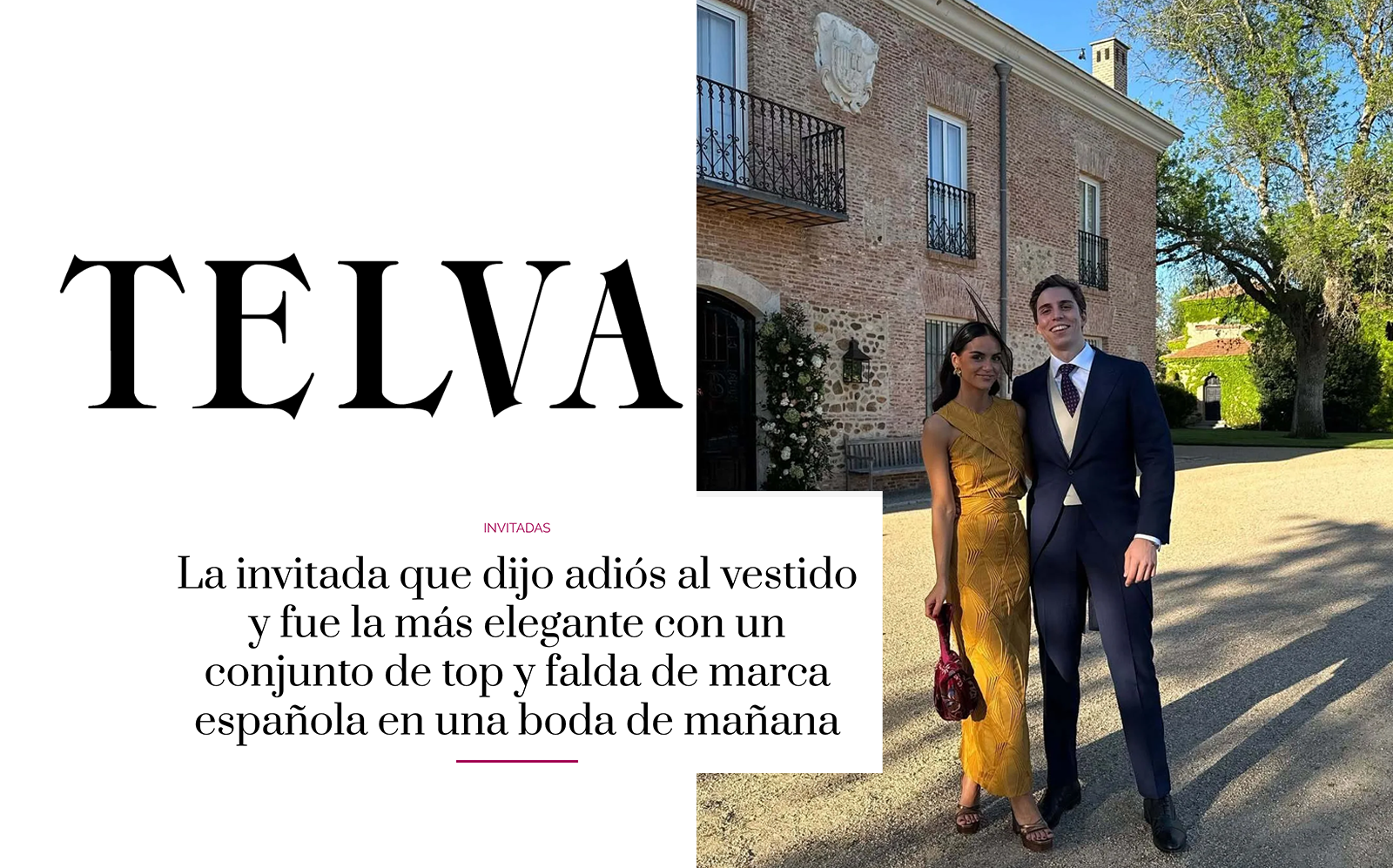 La invitada que dijo adiós al vestido y fue la más elegante con un conjunto de top y falda de marca española en una boda de mañana