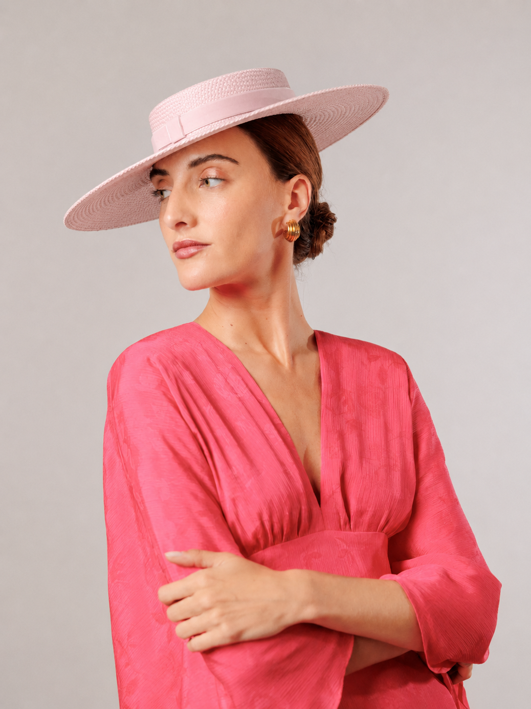 Canotier Amazona rosa con cita de terciopelo