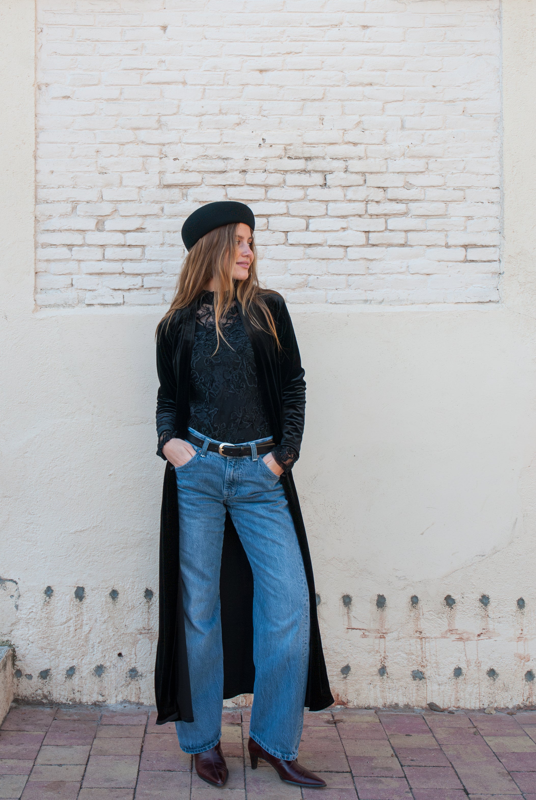 Abrigo liso de terciopelo Negro