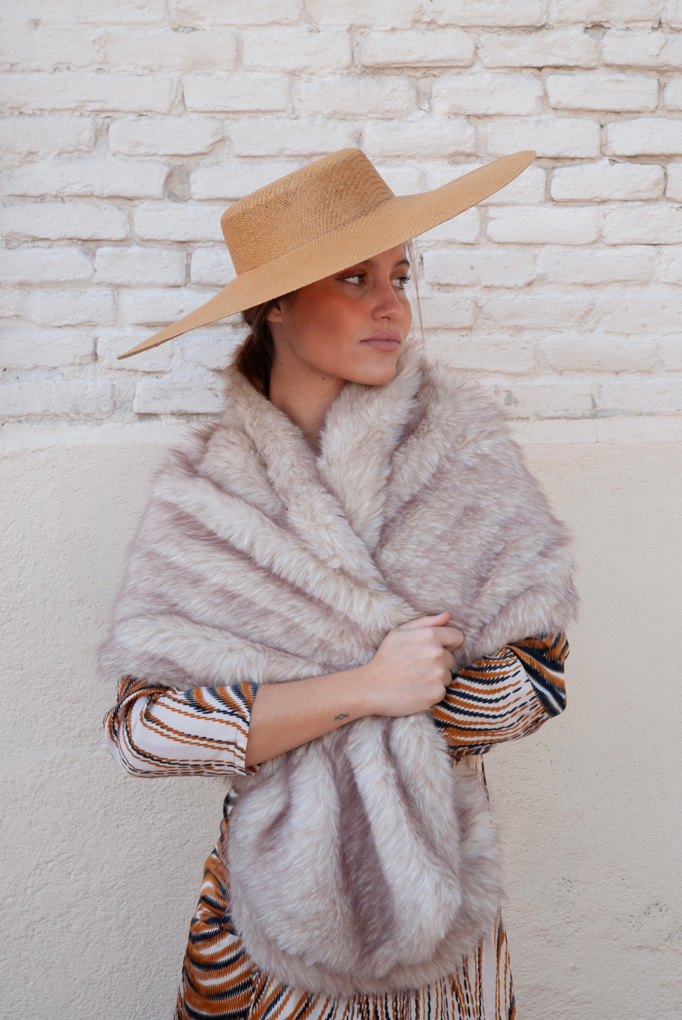 Estola de pelo Beige