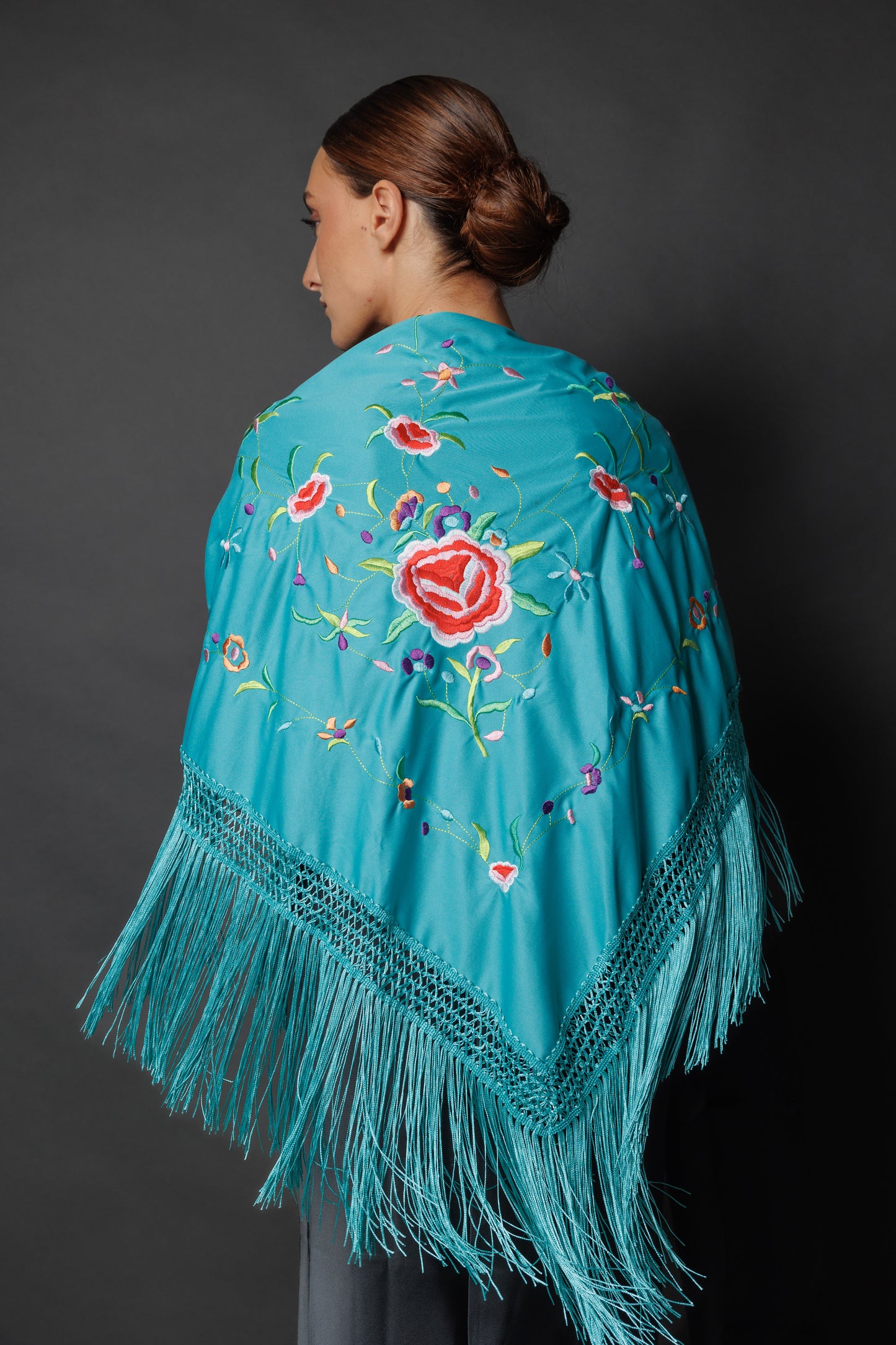 Turquoise Embroidered Shawl 