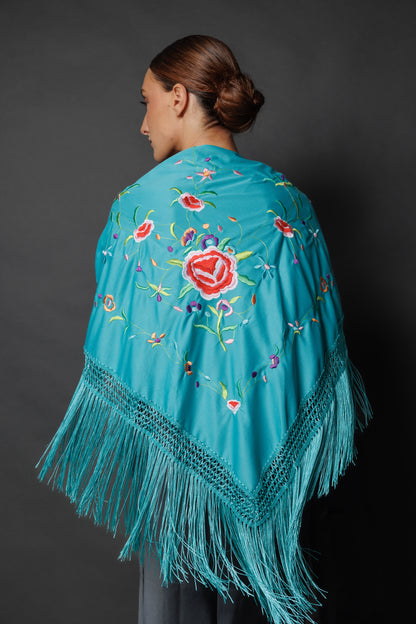 Turquoise Embroidered Shawl 