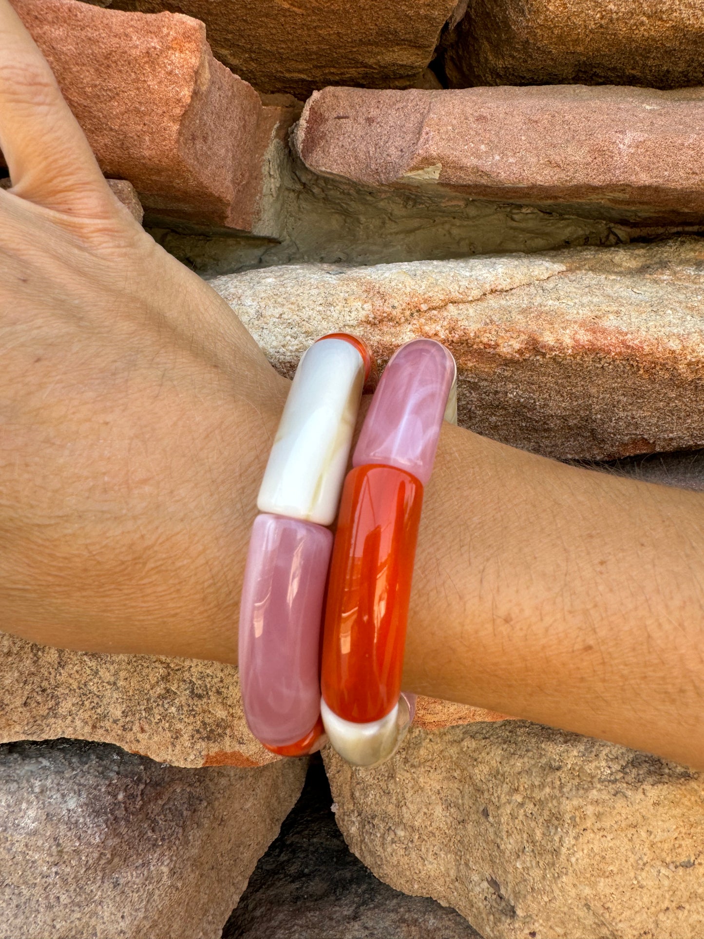 Pulsera Puzzle rosa y blanco