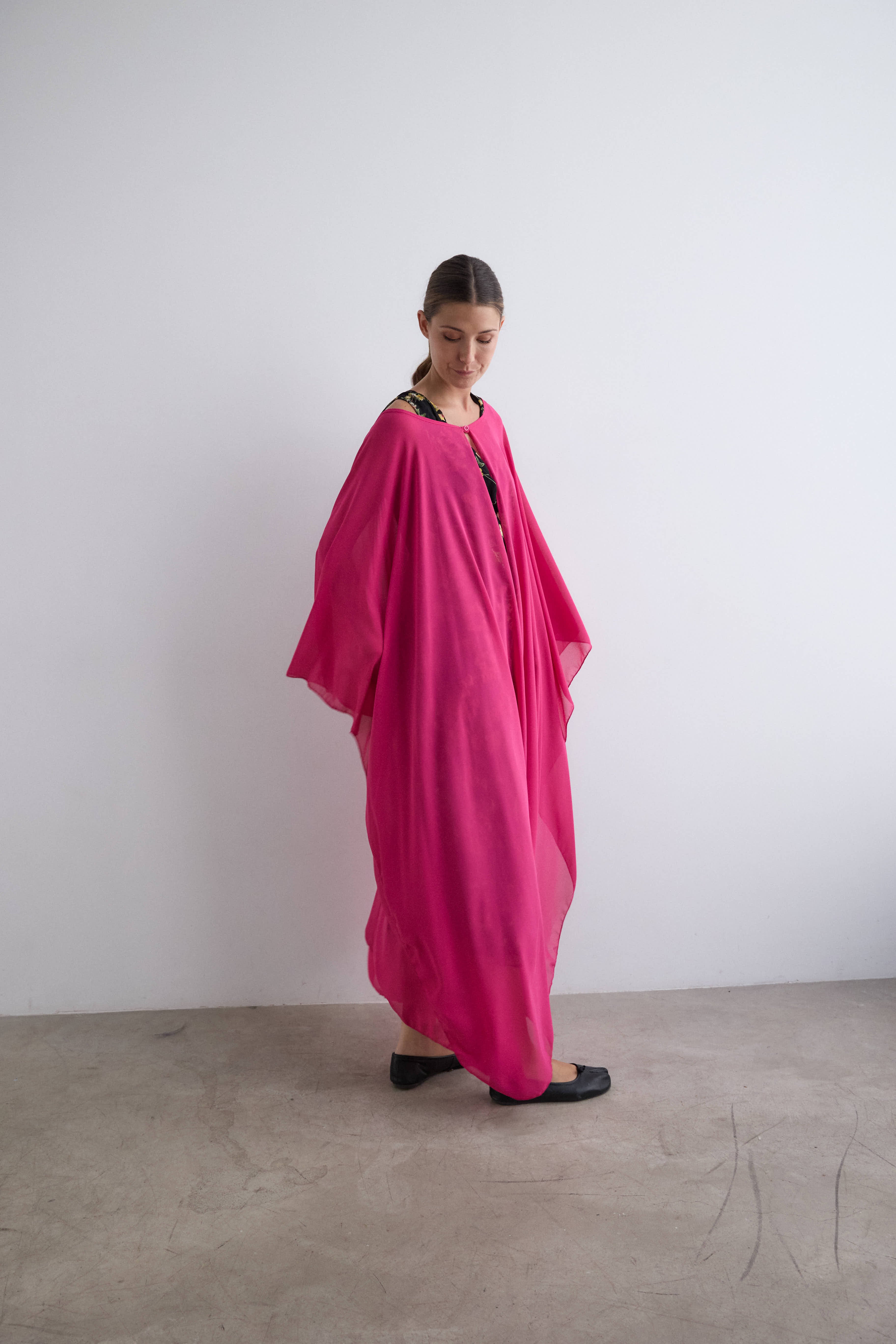 Capa de crepe larga rosa