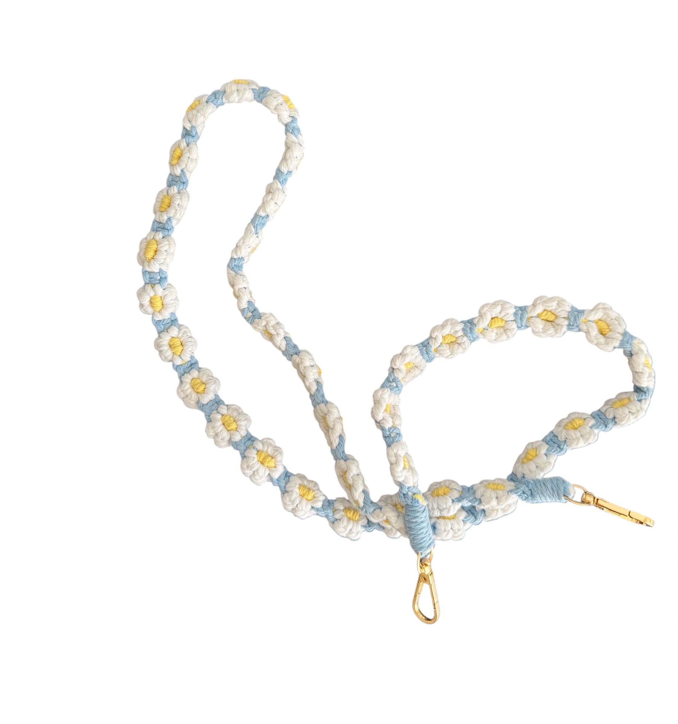 Blue crochet mobile phone hanger