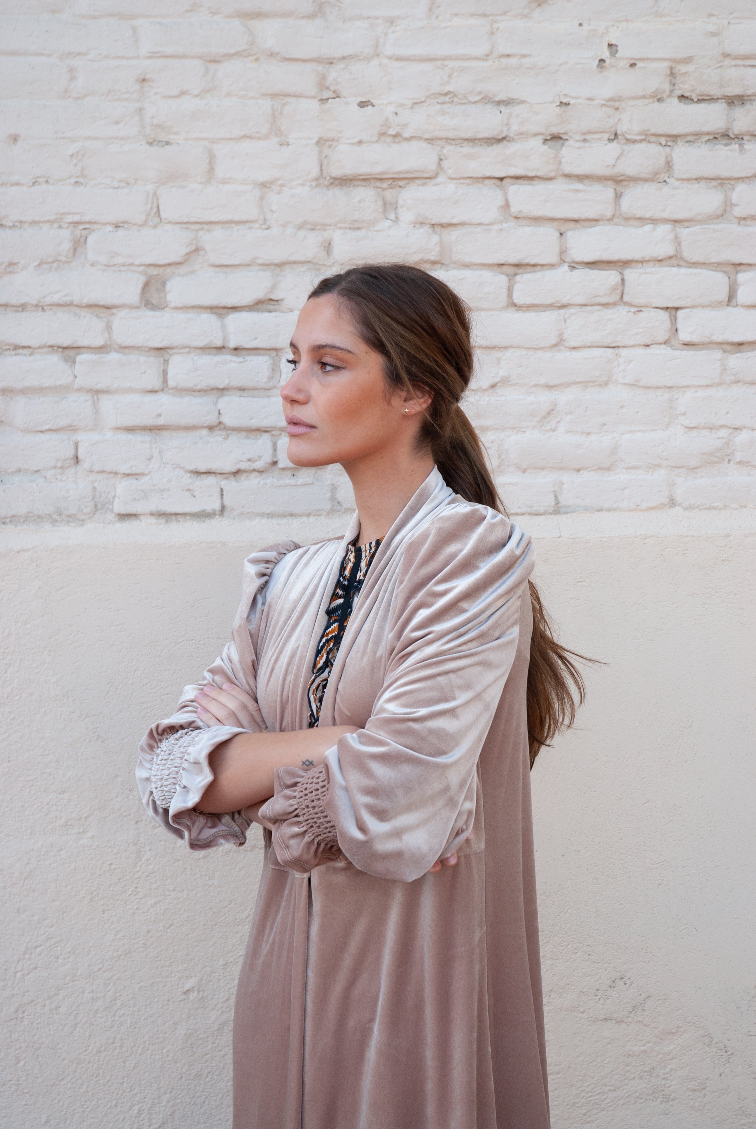 Abrigo de terciopelo Beige