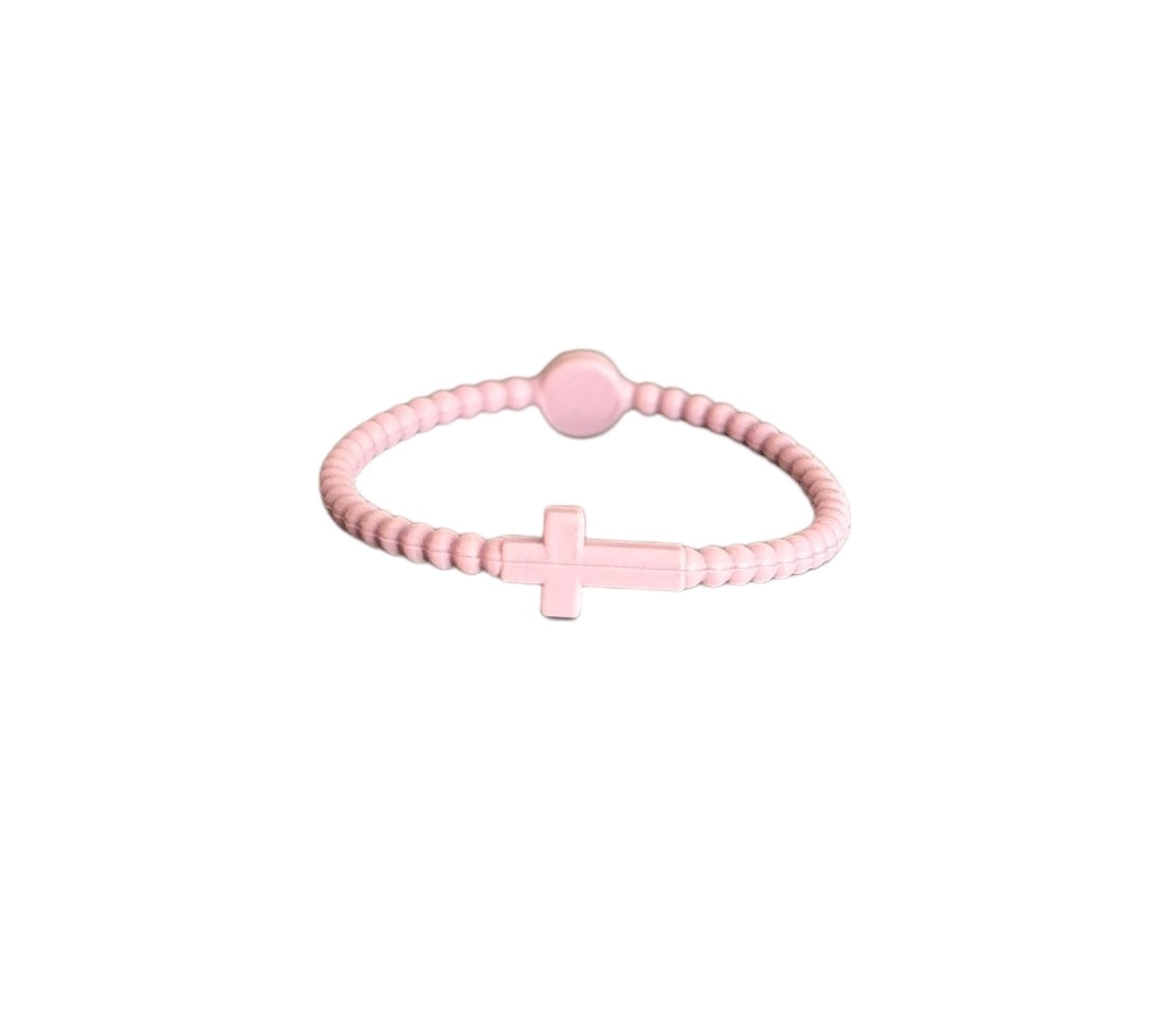 Pulsera Cruz rosa bebé