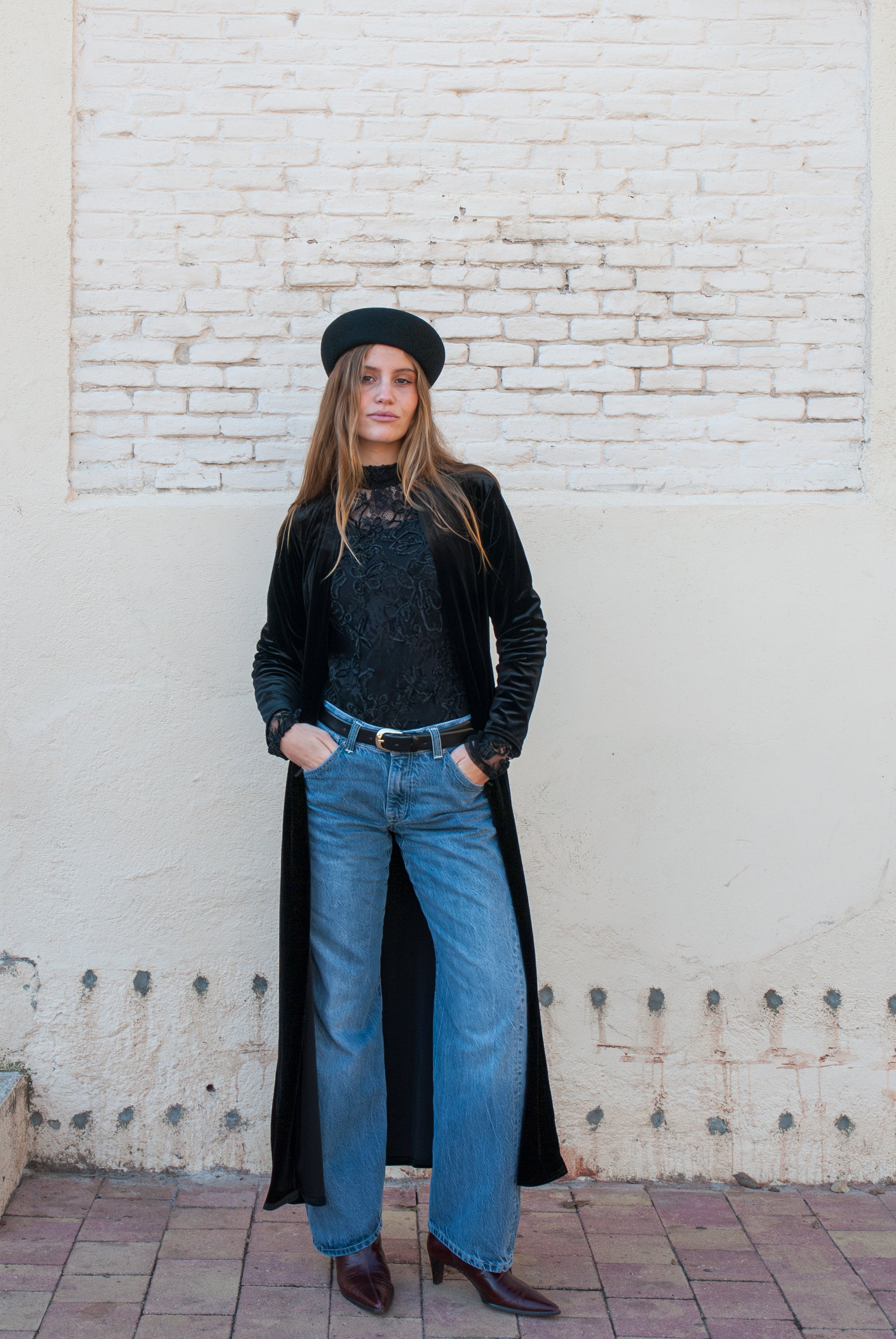 Abrigo liso de terciopelo Negro