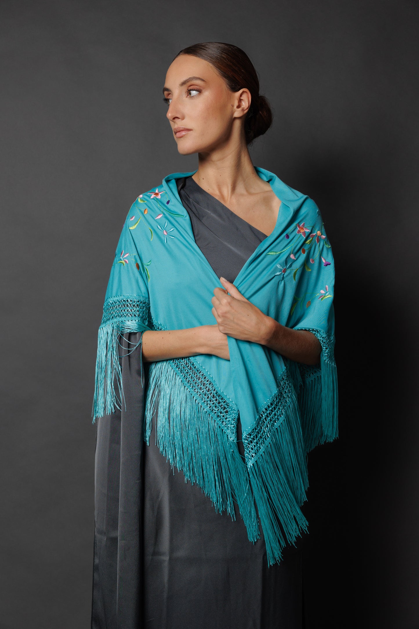 Turquoise Embroidered Shawl 