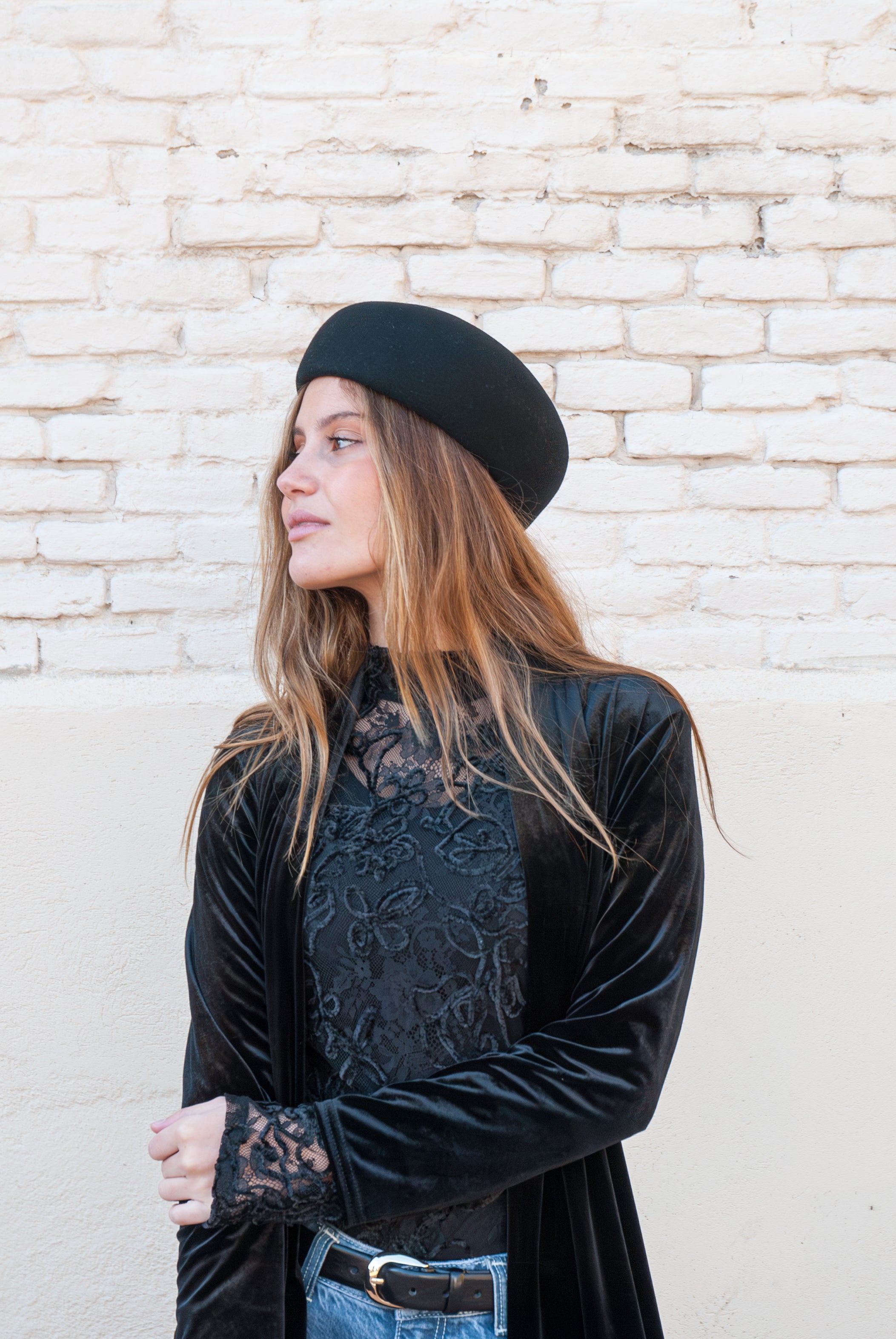 Abrigo liso de terciopelo Negro