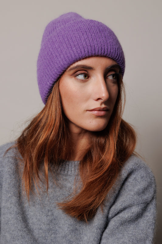 Purple knitted hat