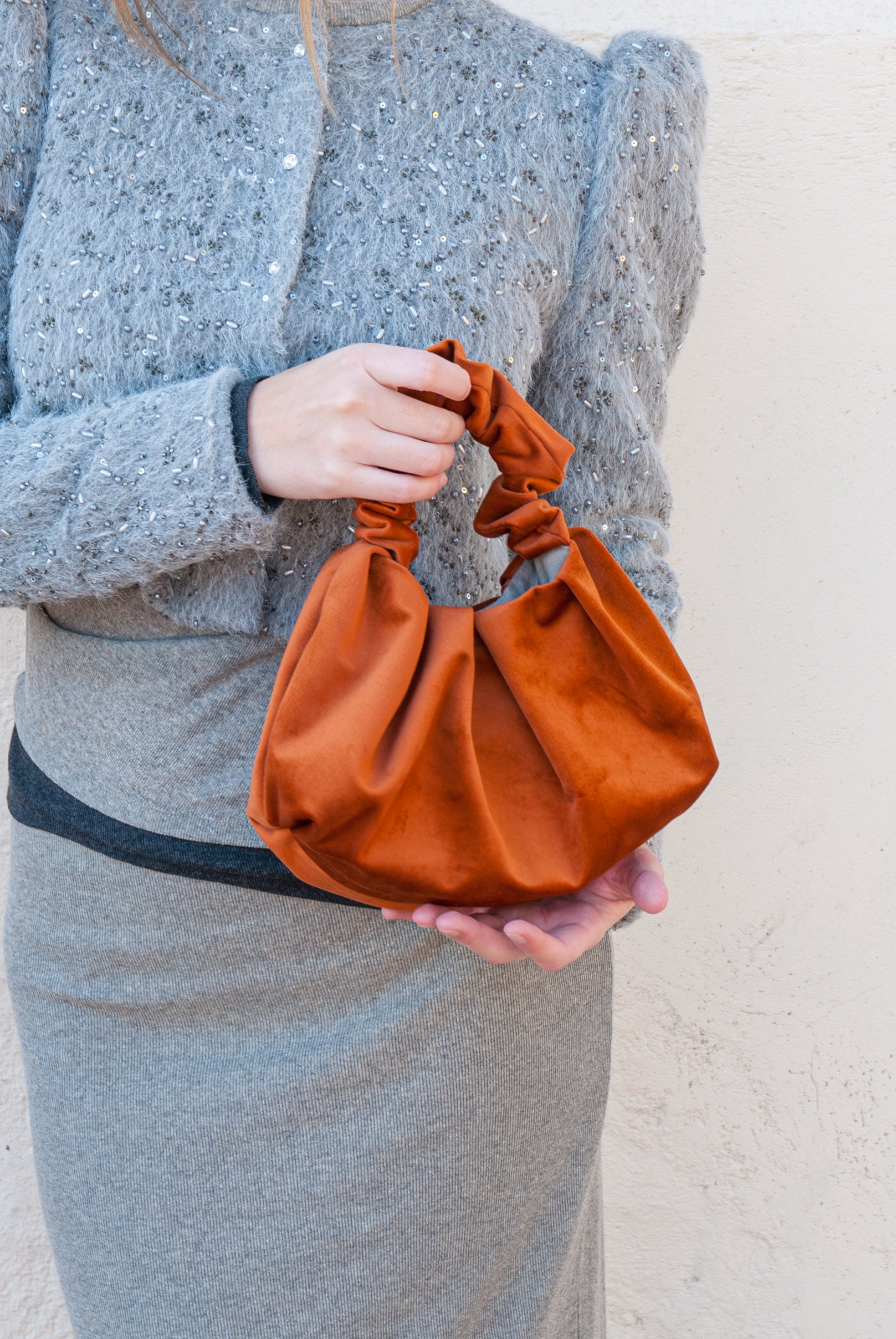 Velvet cauldron pleated bag