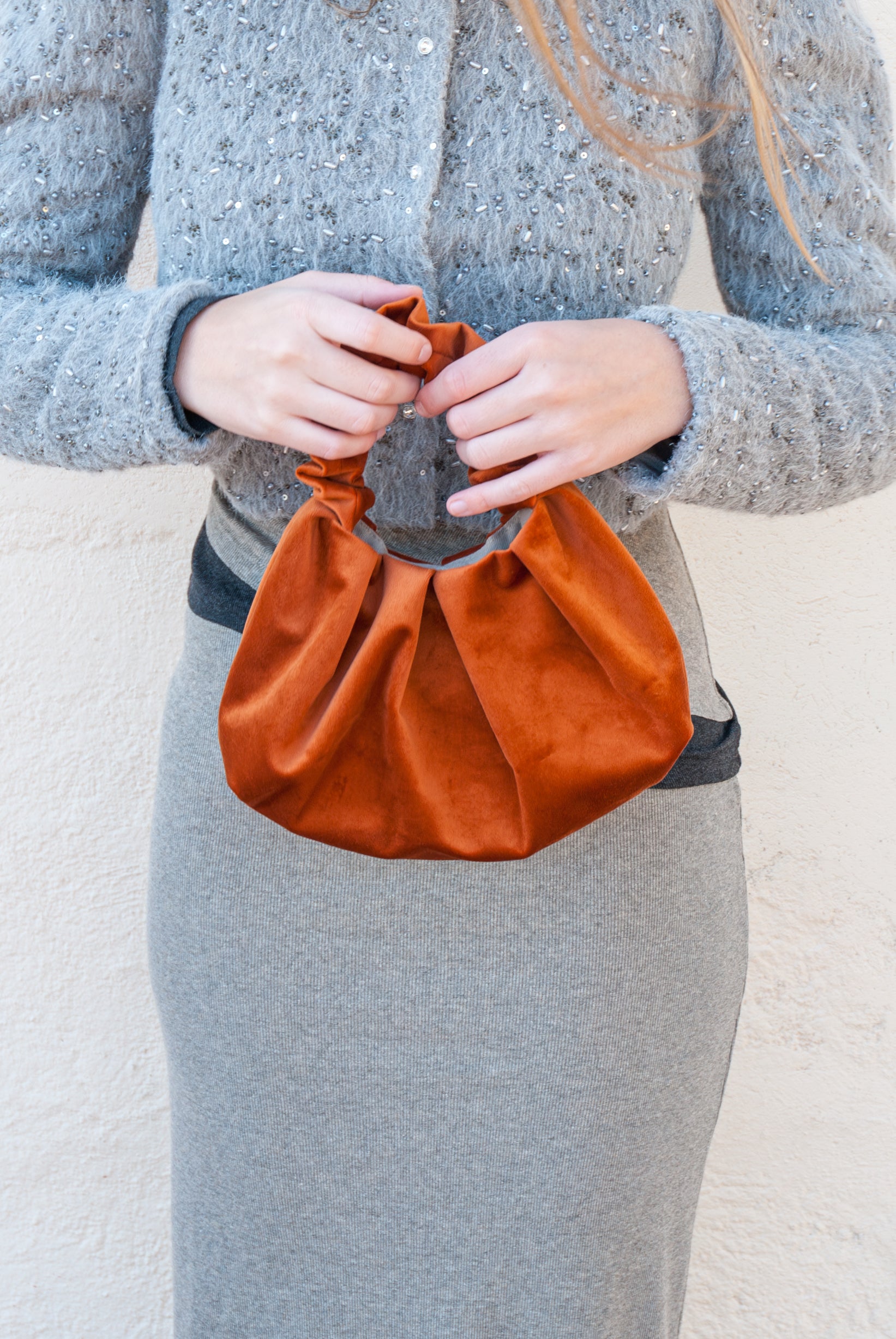 Velvet cauldron pleated bag