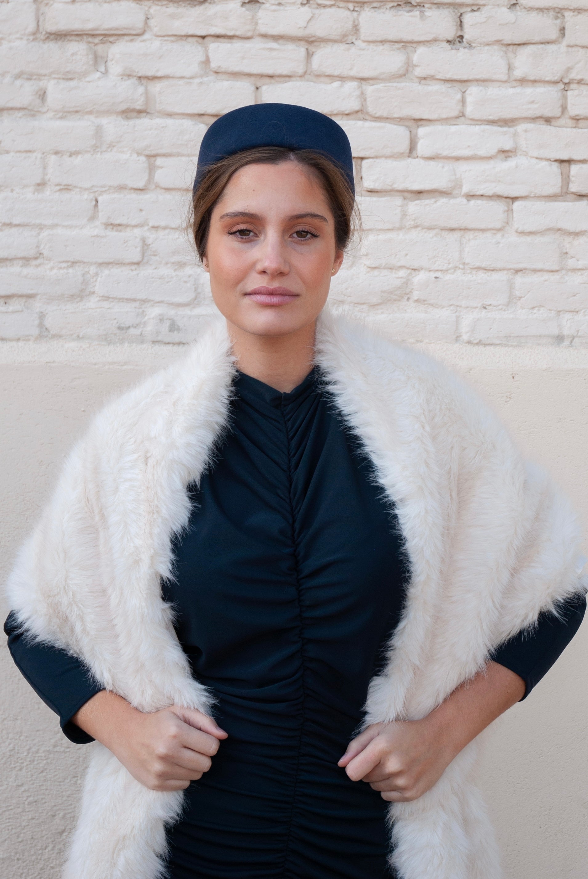 Estola de pelo Blanco con cuello