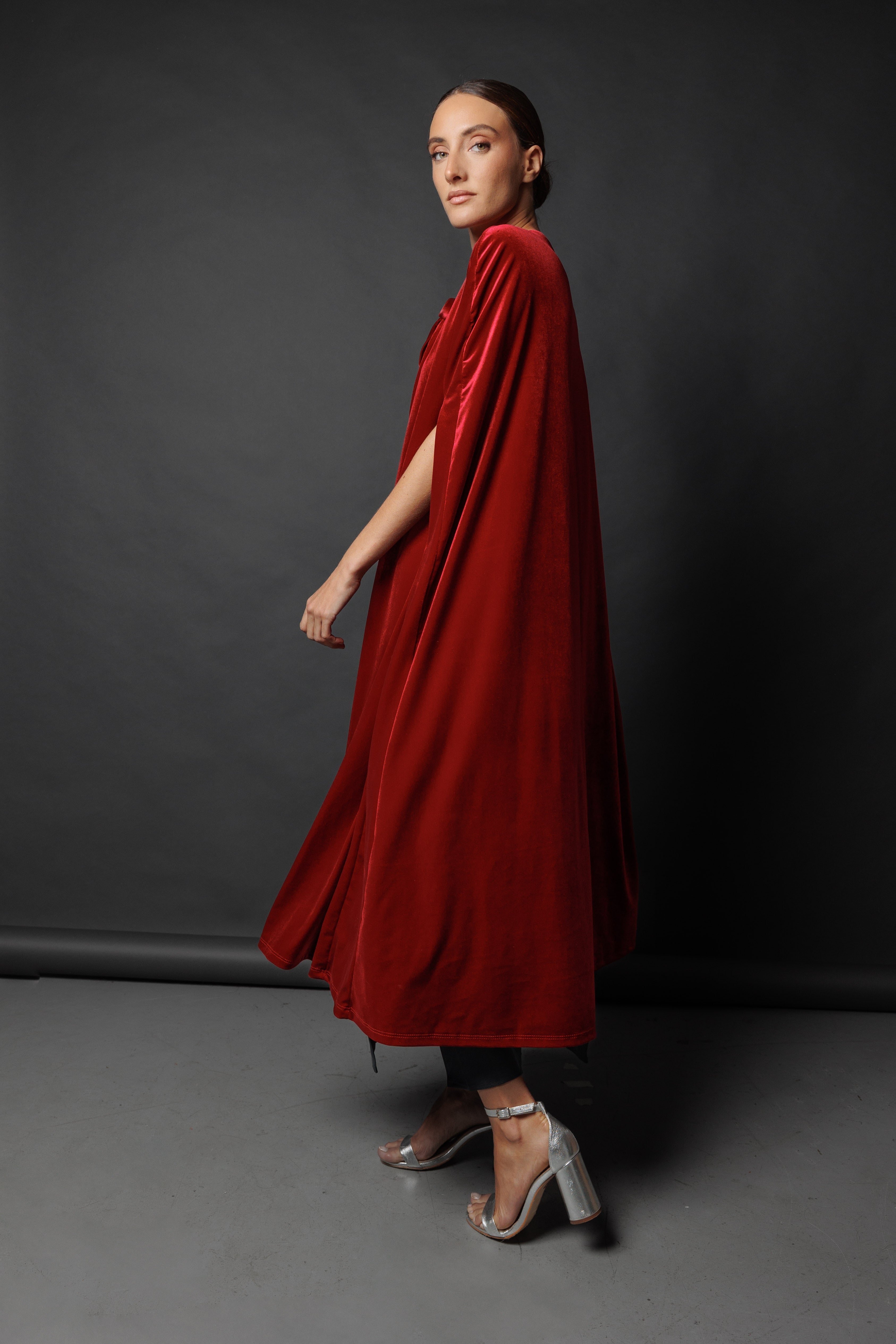 Capa de terciopelo Larga Granate