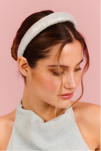 Diadema Río sinamay azul y plata