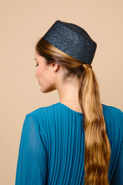 Pillbox, tocado, casquete, paja, negro, invitada, Marcela & co