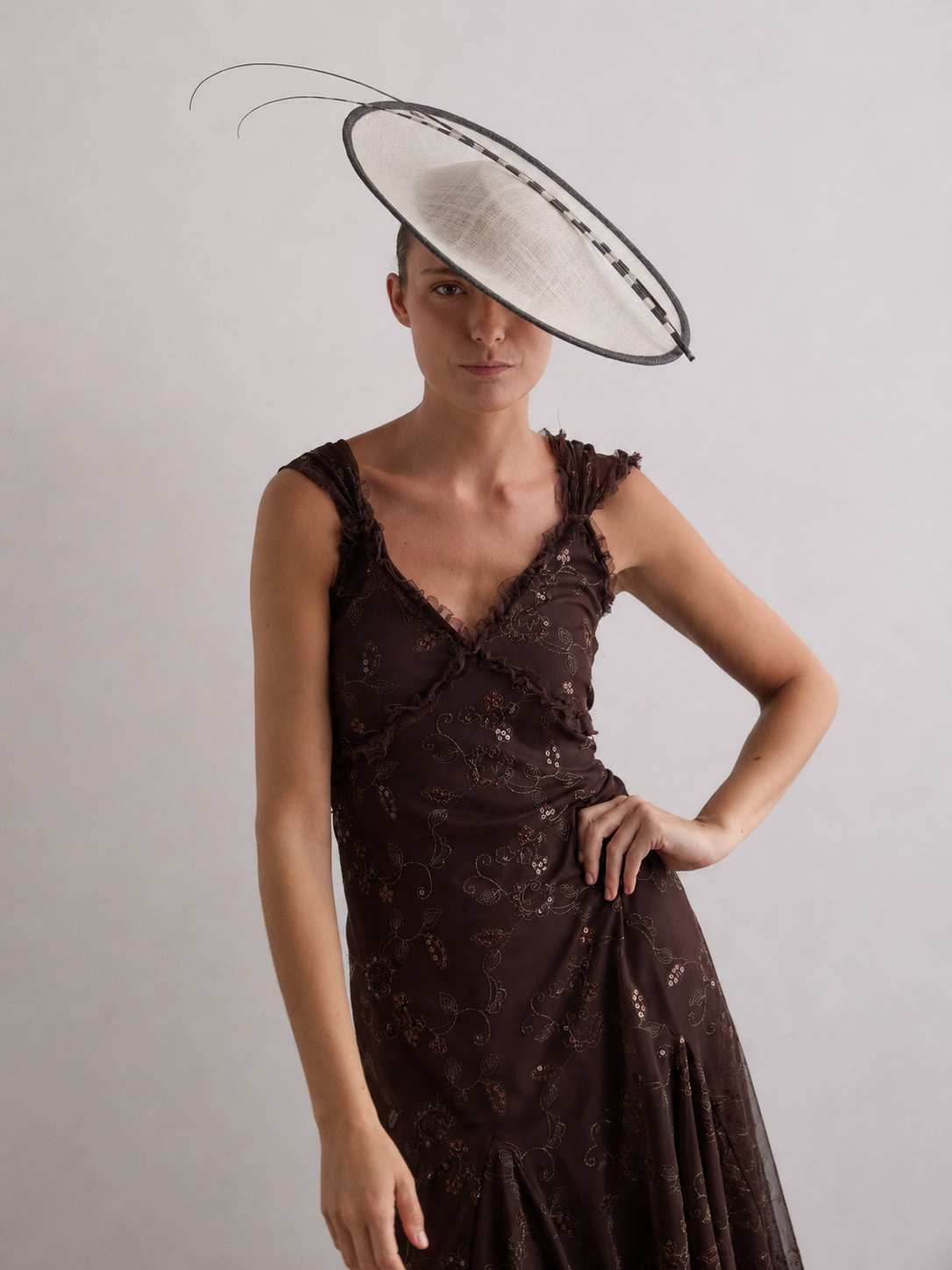 Renata beige and black headdress