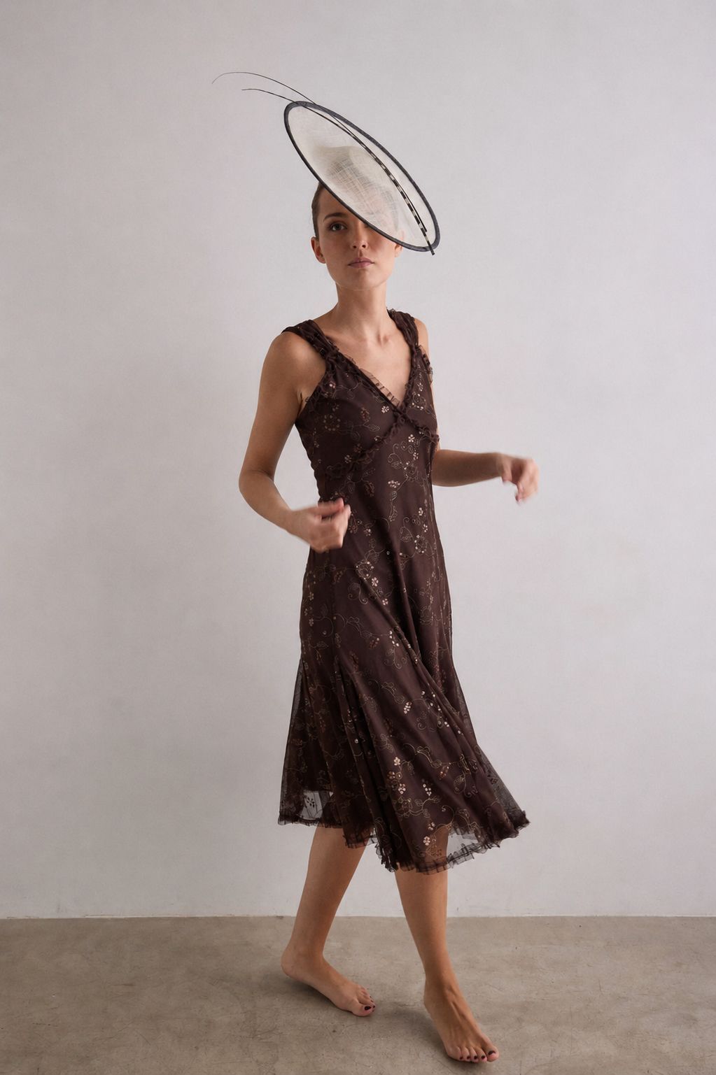 Renata beige and black headdress