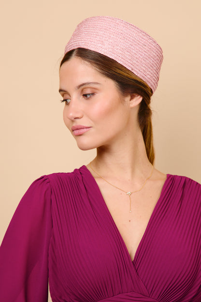 casquete, pillbox, tocado, rosa, paja, marcela and co