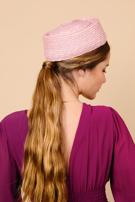 casquete, pillbox, tocado, rosa, paja, marcela and co