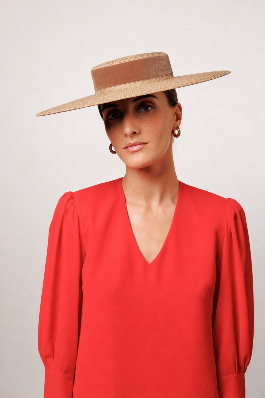 Canotier Amazona Camel con cinta de terciopelo