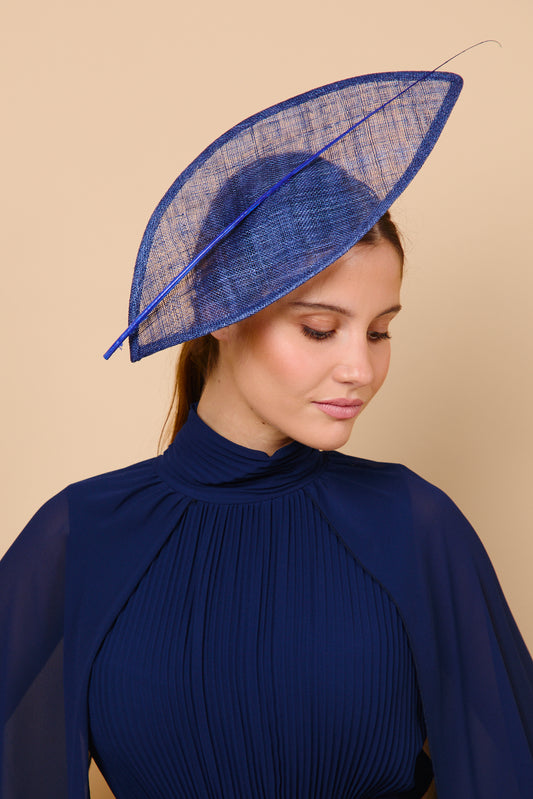 tocado, hoja, sinamay, raqui, azul, marcela & co