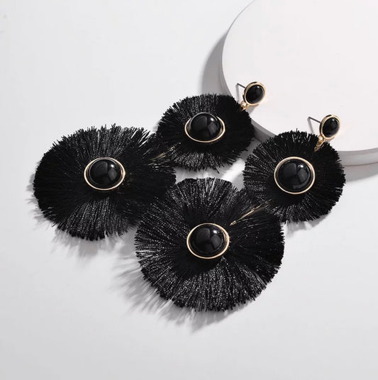 Black flower earrings