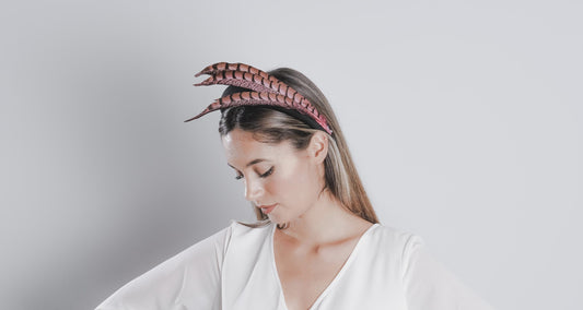 Zarina pink headband with feathers