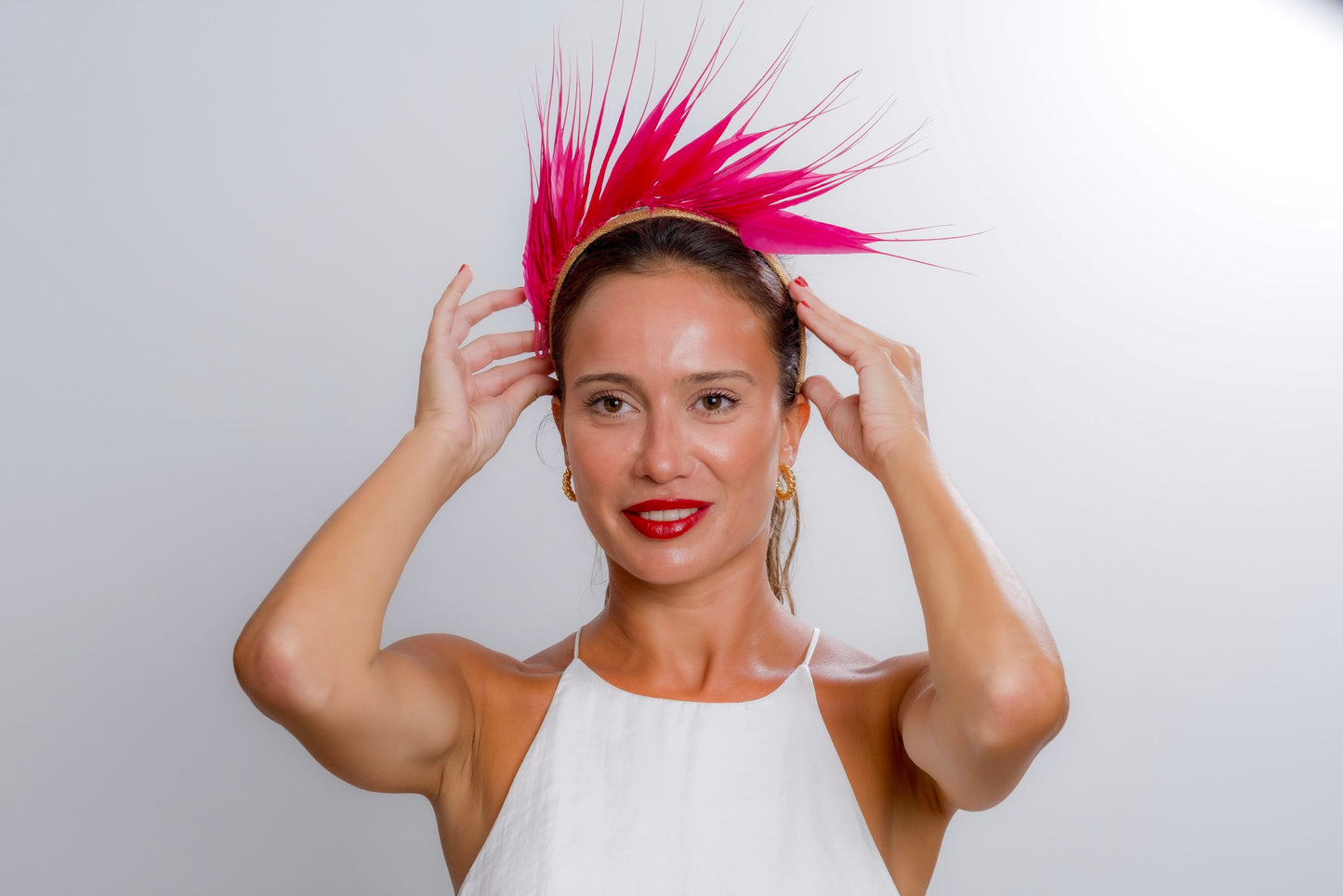 Mini fuchsia ostrich headband